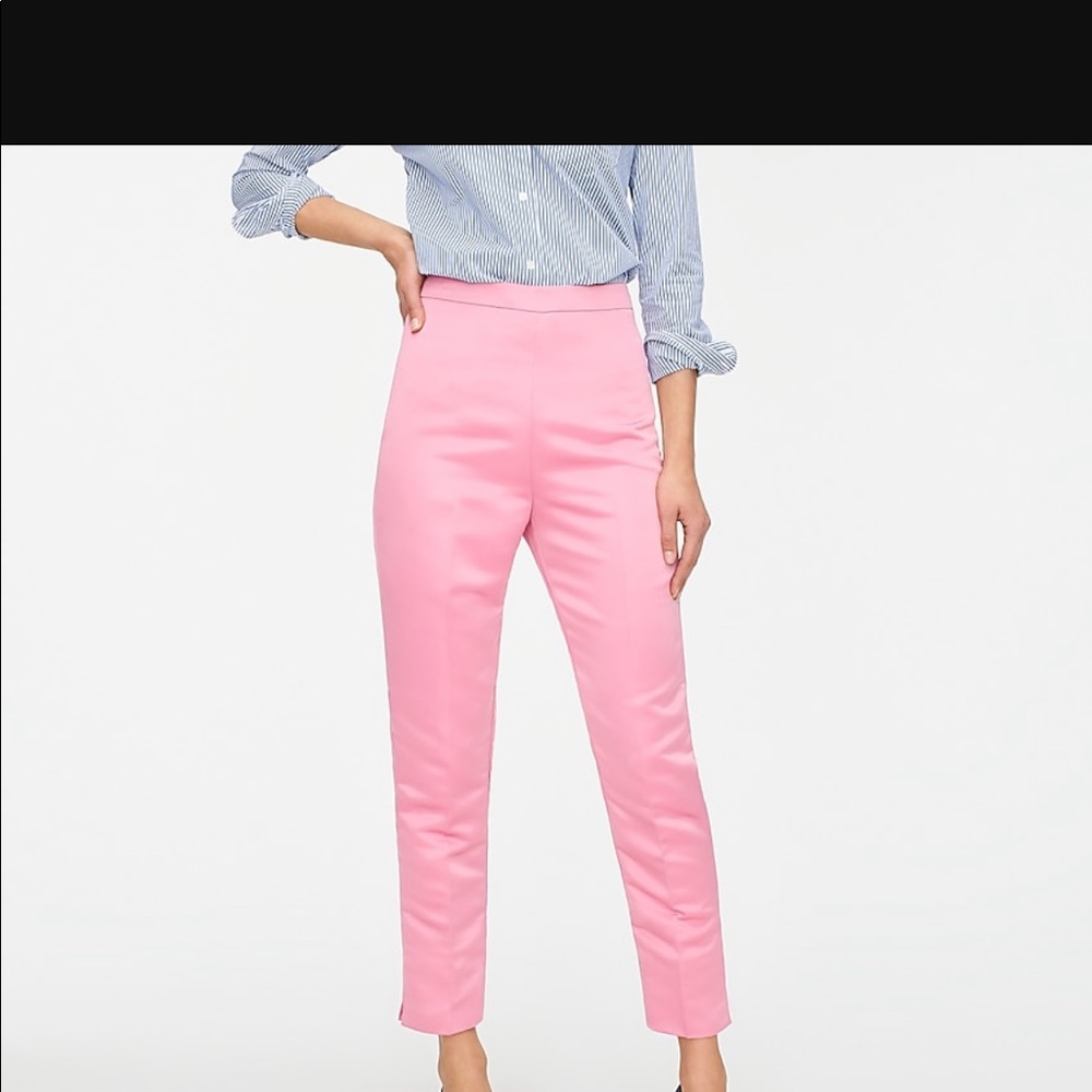 J. Crew size 2 high-rise cigarette pant in satin pink high rise pants.